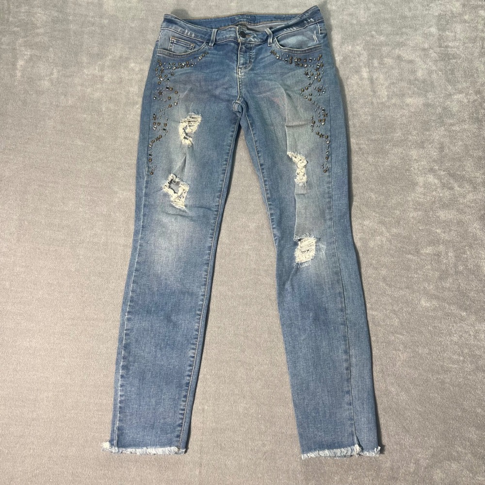 Guess Los Angeles Kate Skinny Jeans 29 Distressed Studded Star Embellished Blue